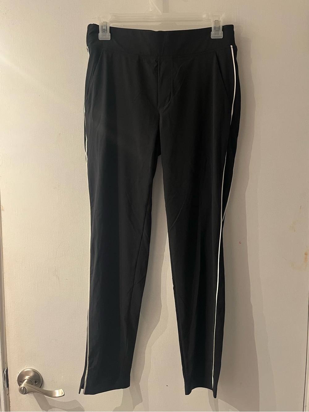 Athleta Black Track Pants with White Side Piping